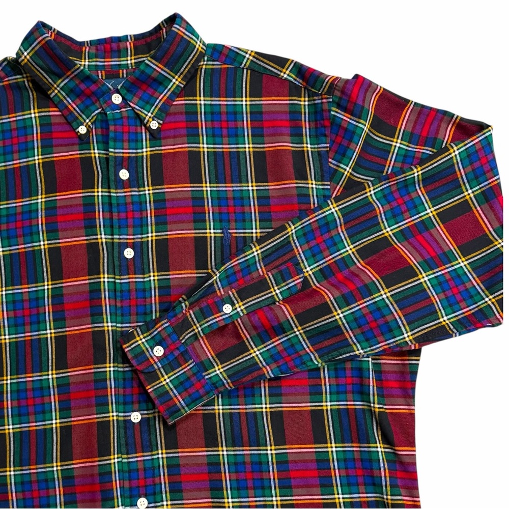 Ralph Lauren Plaid Flannel Button Down Shirt Multicolor Tartan Classic Fit Large